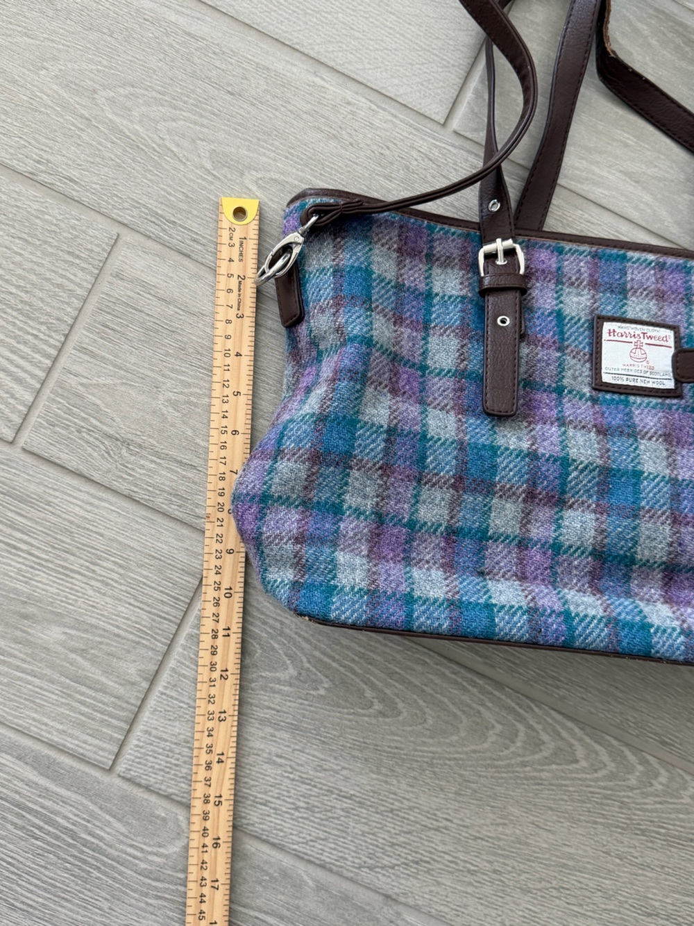 The Glen Appin Harris Tweed Classic Spey Tote Purple Teal Wool Bag GUC - Picture 7 of 14